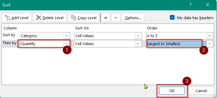 Using Built-in "Sort" Button on Data Tab