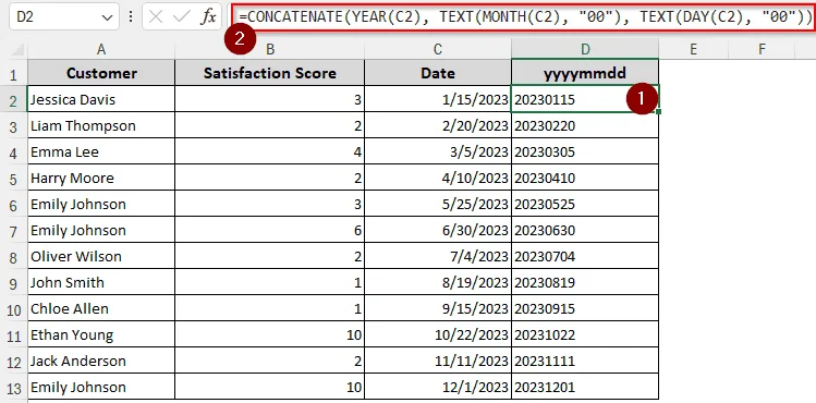 Using YEAR-MONTH-DAY with the CONCATENATE Function
