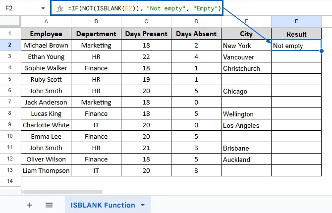 Using ISBLANK with NOT Function