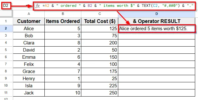 Using Ampersand (&) Operator to Concatenate Text and Formula