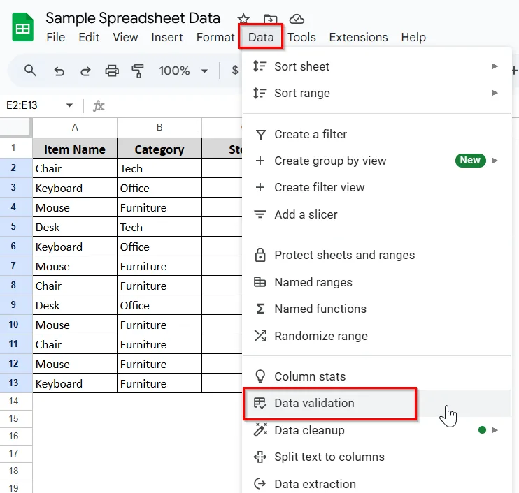 Creating a Drop-down List with a Direct Range Reference
