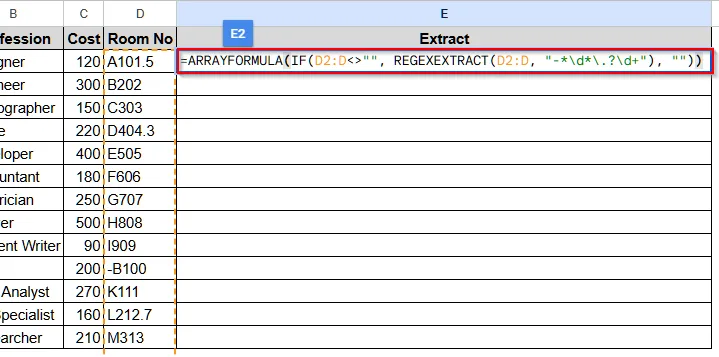 Use ARRAYFORMULA on Google Sheets Dataset to Extract Numbers from a String