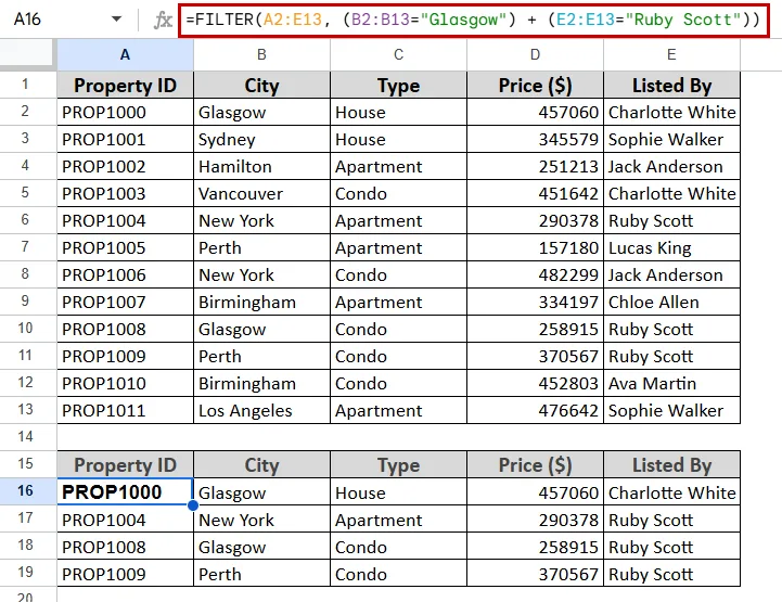 Using the FILTER Function with OR Logic