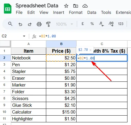 Using the Basic Formula to Multiply a Column by a Constant