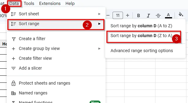 Using Data Sort Range Method
