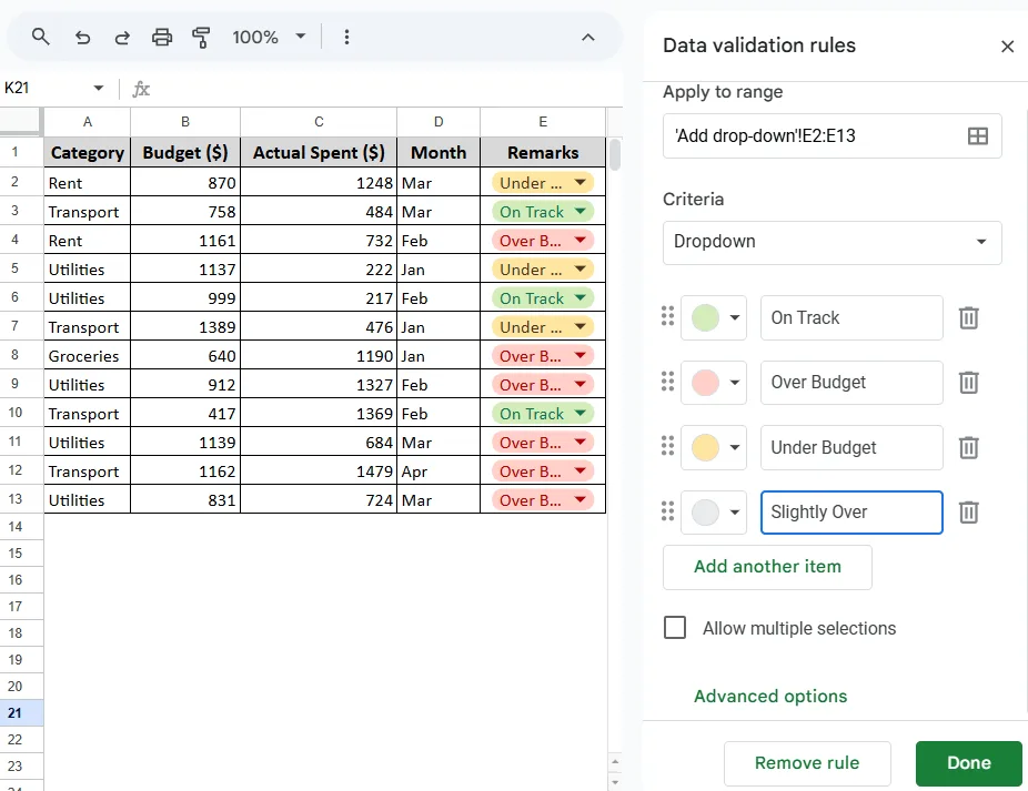 Editing the Drop-down List in Data Validation