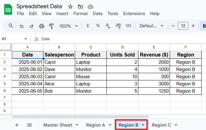 Set Up Regional Sheets in Google Sheets