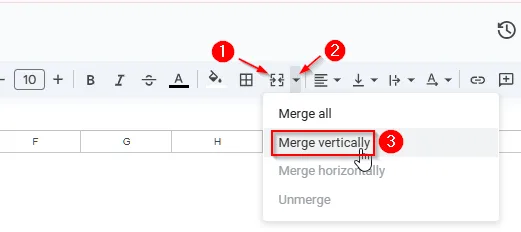 Merge Rows Using the Menu Bar Option in Google Sheets