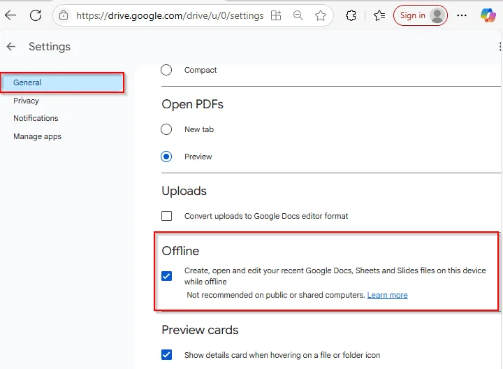 Enable Offline Access in Google Sheets