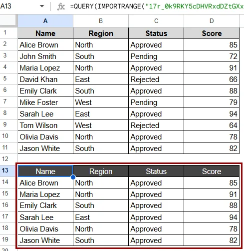 Using QUERY with IMPORTRANGE for Conditional Import