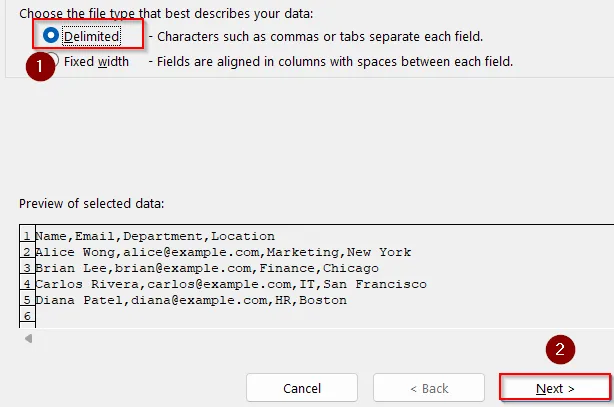 Use Text to Columns to Split Pasted Comma-Separated Data