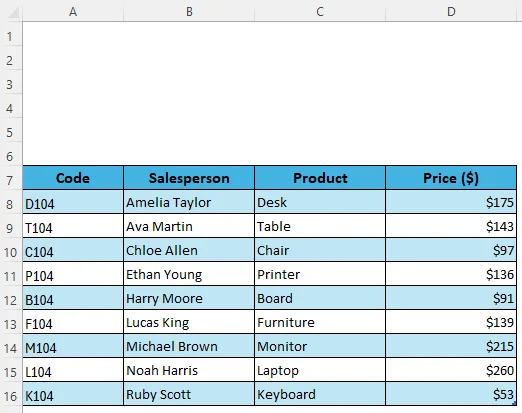 Move an Excel Table Using the Four-Sided Arrow on the Table Border