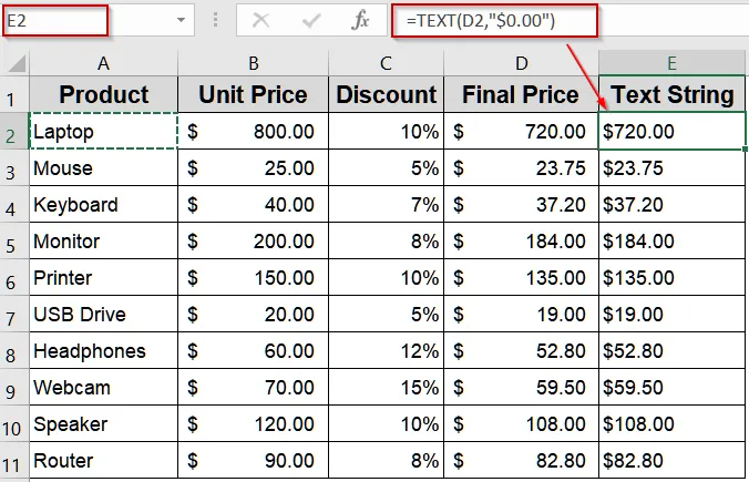 Formatting Outputs Using the TEXT Function