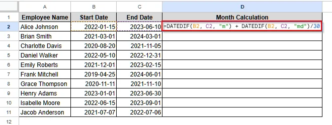 Partial or Fractional Months Calculation between Two Dates