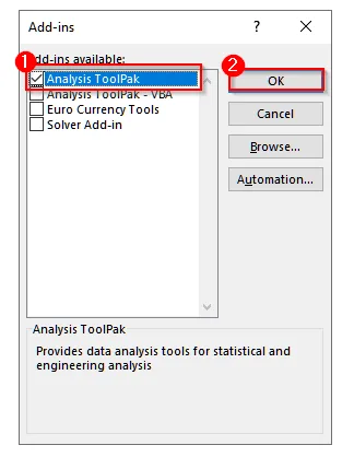 Steps to Use the Data Analysis ToolPak in Excel