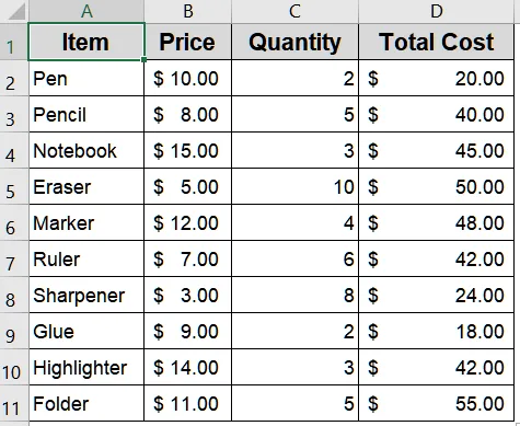 Copying Formulas Across Rows Using a Single Relative Reference