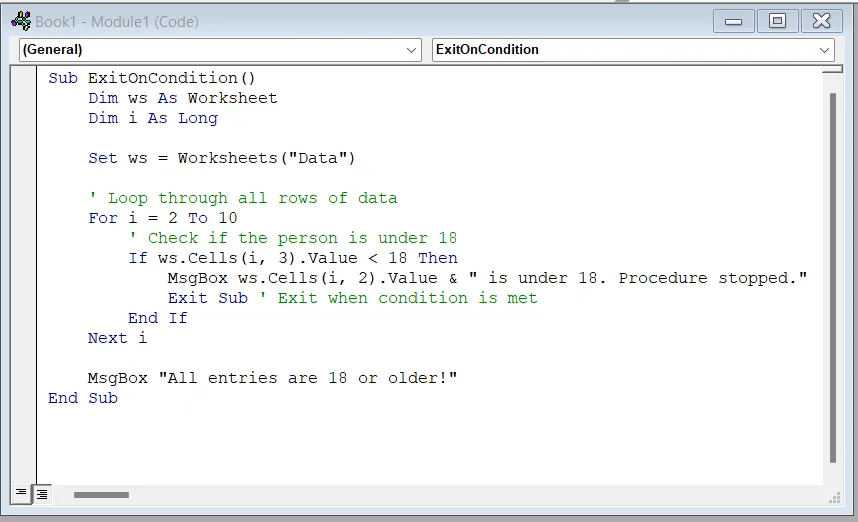 Examples of Exiting a Sub in Excel VBA 