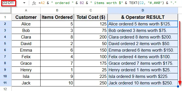 Using Ampersand (&) Operator to Concatenate Text and Formula