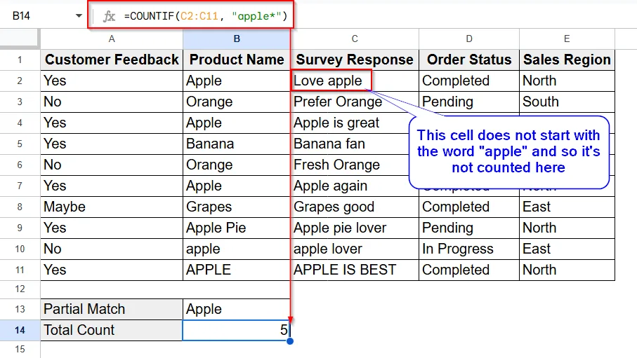 Using COUNTIF for Partial Matches to Count Cells with Specific Text