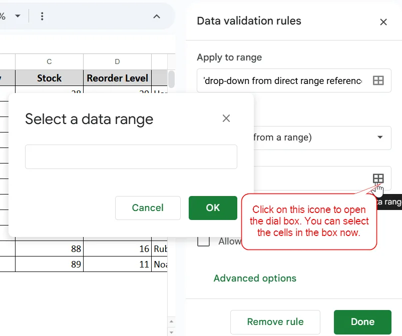 Creating a Drop-down List with a Direct Range Reference