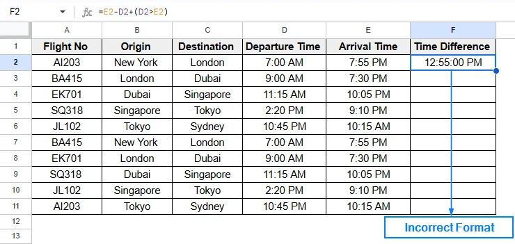 Calculate Duration Between Two Times Using Modified Subtraction Method