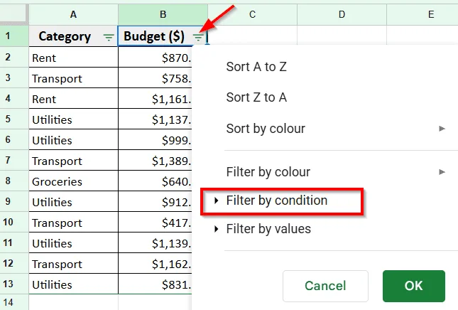 Apply Filter to Hide Rows Based on Cell Value