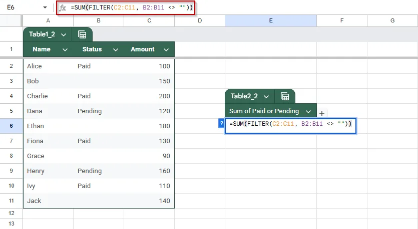 Combine FILTER and SUM for More Flexibility While Ignoring Blank Cells