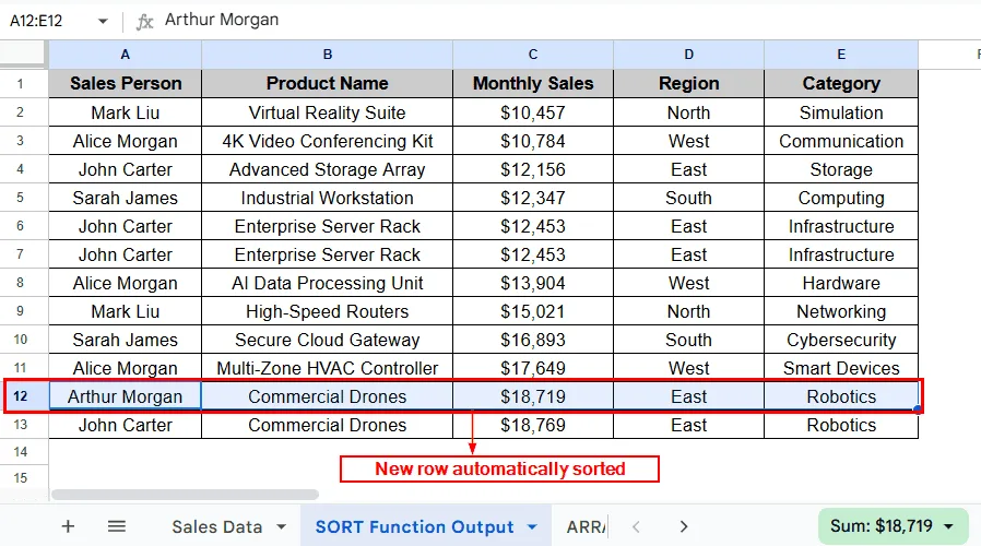 Auto-Sort Data Using the SORT Function