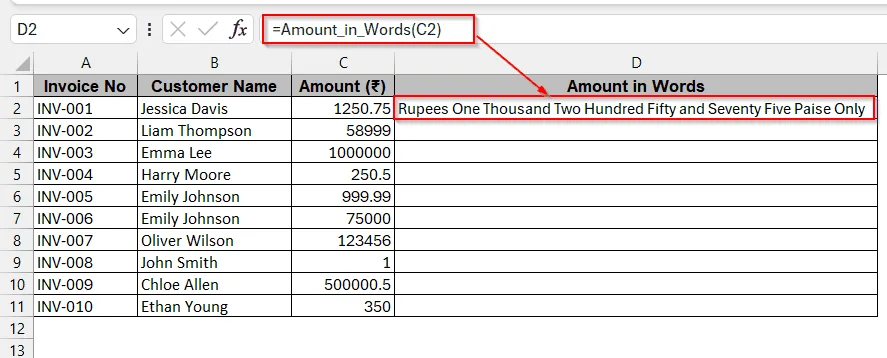 Converting Number to Words in Rupees in the LAMBDAFunction