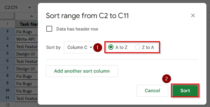 Sorting Single Column with ‘Sort Range’ Option
