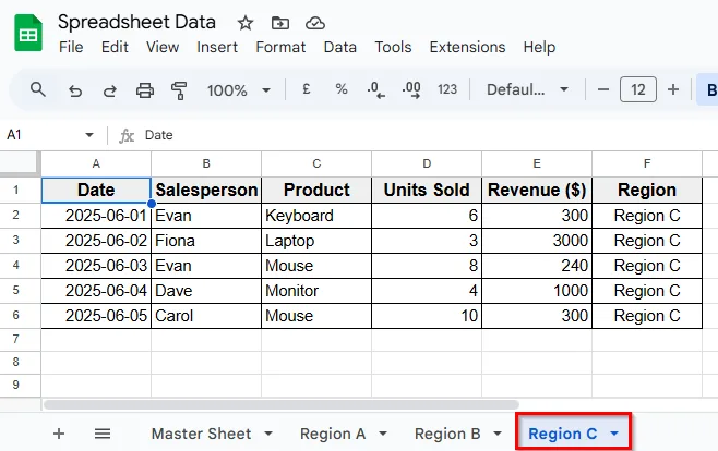 Set Up Regional Sheets in Google Sheets