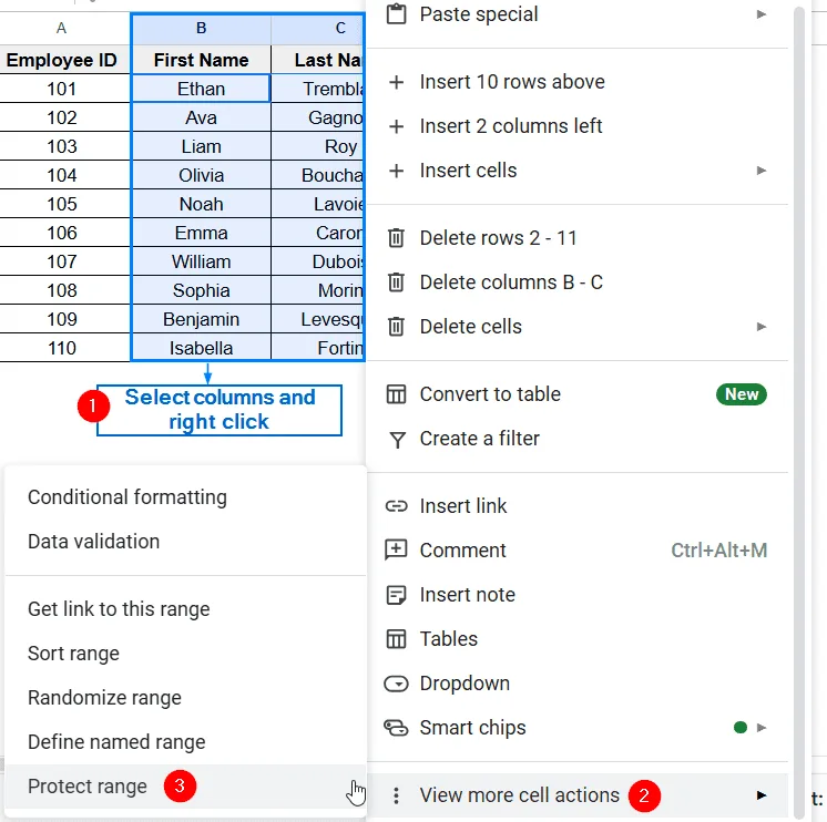 Protect Columns Using the Context Menu
