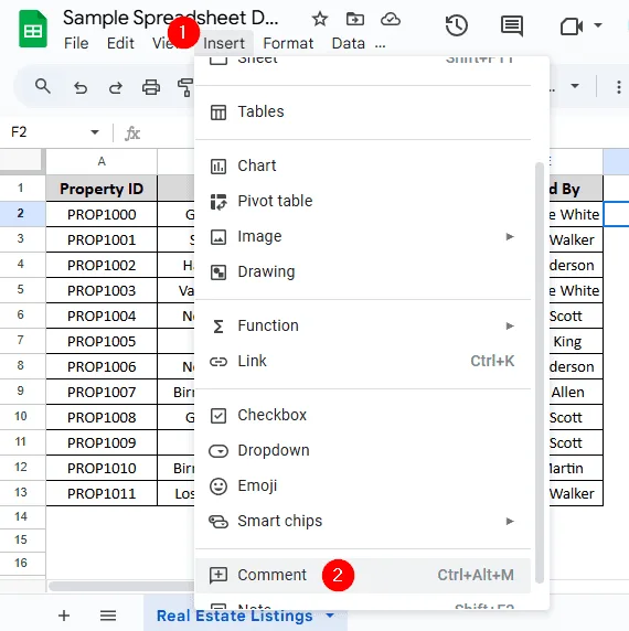 Tag Someone In Google Sheets Using the Main Menu