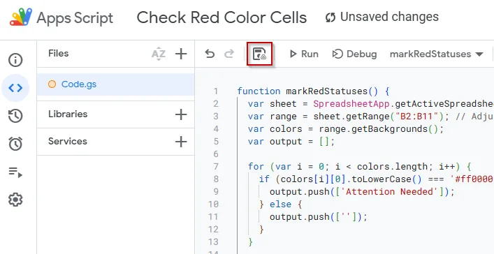 Use Apps Script to Check If Cell Color is Red and Return a Value