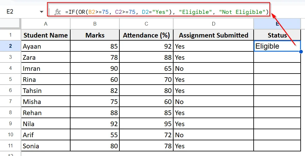 Combining IF and OR Functions