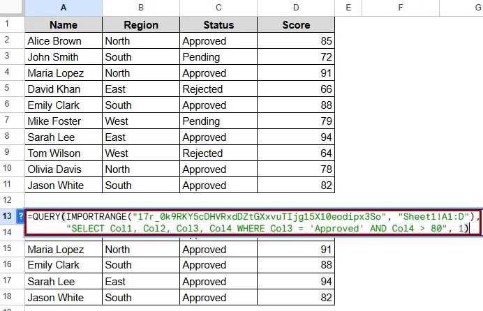 Applying Multiple Conditions with IMPORTRANGE