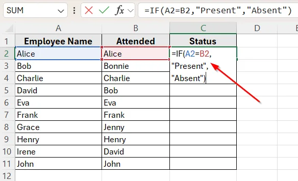 Use IF Function to Compare Two Columns and Return a Value