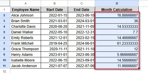 Partial or Fractional Months Calculation between Two Dates