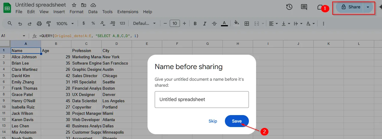 Hide Columns in Google Sheets from Certain Users Using the QUERY Function-5