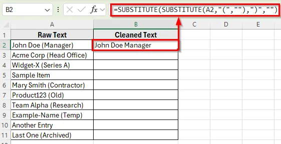 Applying the SUBSTITUTE Function to in Excel