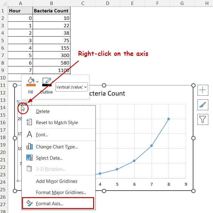 opening format axis pane from context menu