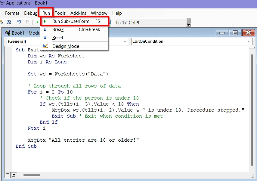 Examples of Exiting a Sub in Excel VBA 