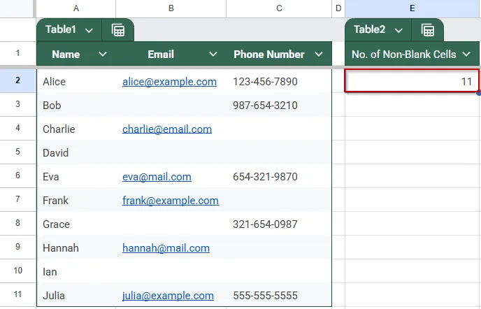 Count Non-Blank Cells in Multiple Non-Adjacent Ranges Using COUNTIF