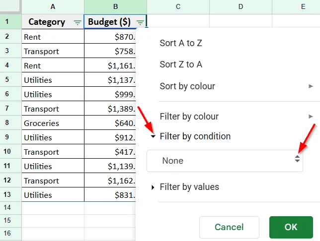 Apply Filter to Hide Rows Based on Cell Value