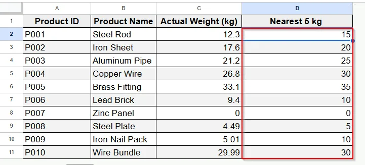 Round To the Nearest 5 With ROUNDUP