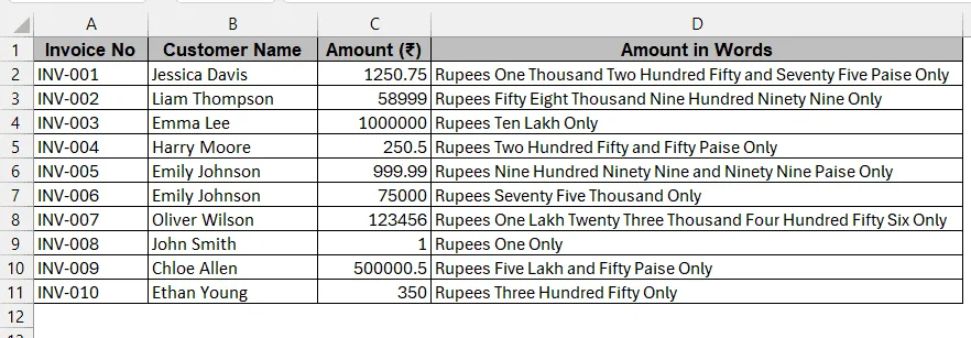 Converting Number to Words in Rupees in the LAMBDAFunction