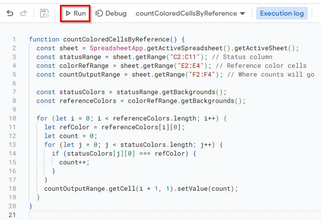 Using Apps Script to Count by Fill Color
