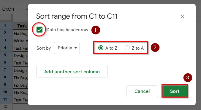 Sorting Single Column with ‘Sort Range’ Option