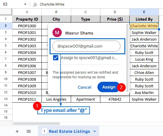 Tag Someone In Google Sheets Using the Main Menu