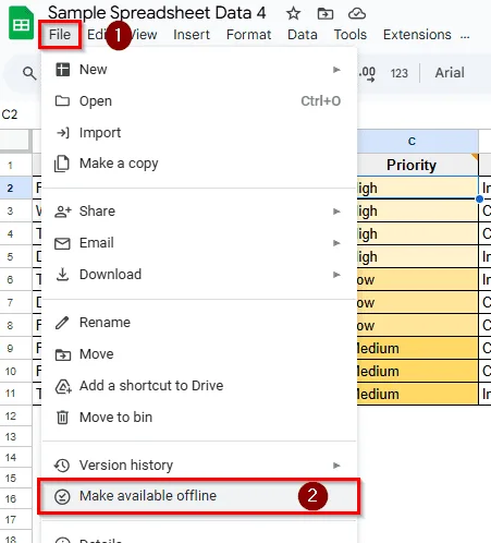 Make Specific Sheets Available Offline